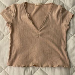 Pale Pink Lace Detail Crop Top